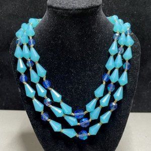 M West Germany Beautiful Varying Blues Lucite Semi Bi-cone Beads prior to 1949